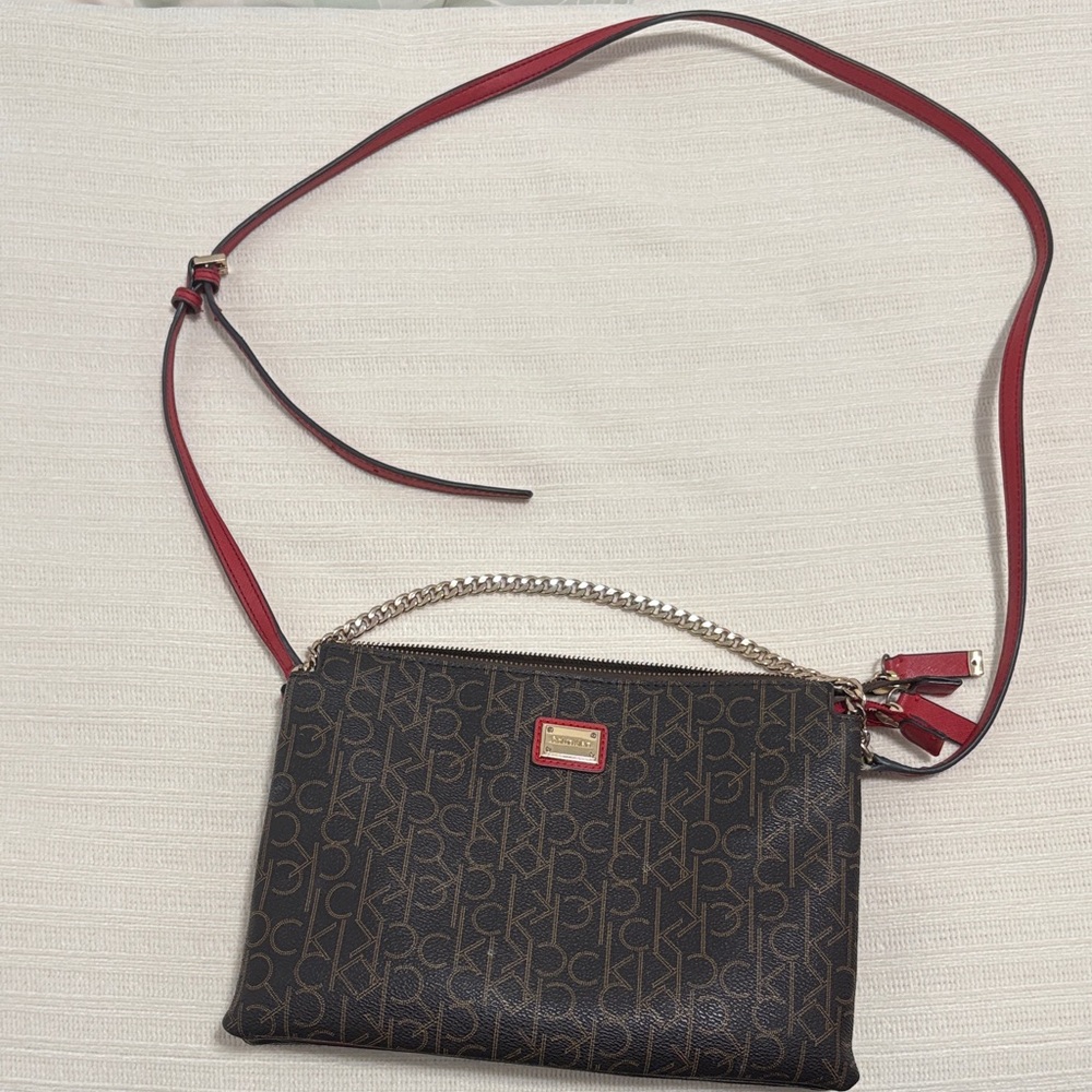 Calvin Klein Black and Red Logo Crossbody Bag